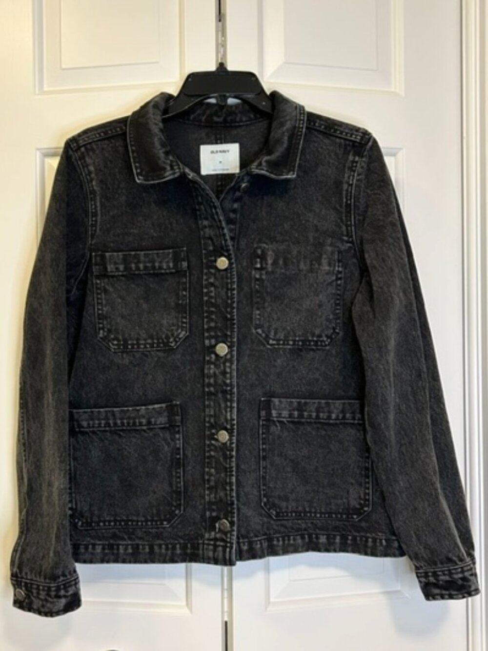 Old Navy Like New Washed Black Denim Chore Utility Jacket Size M